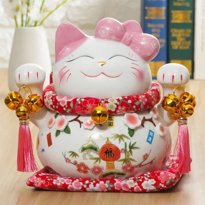 Lucky cat large ornament peach blossom cat piggy bank store opening ornament creative gifts love recruit happy home
