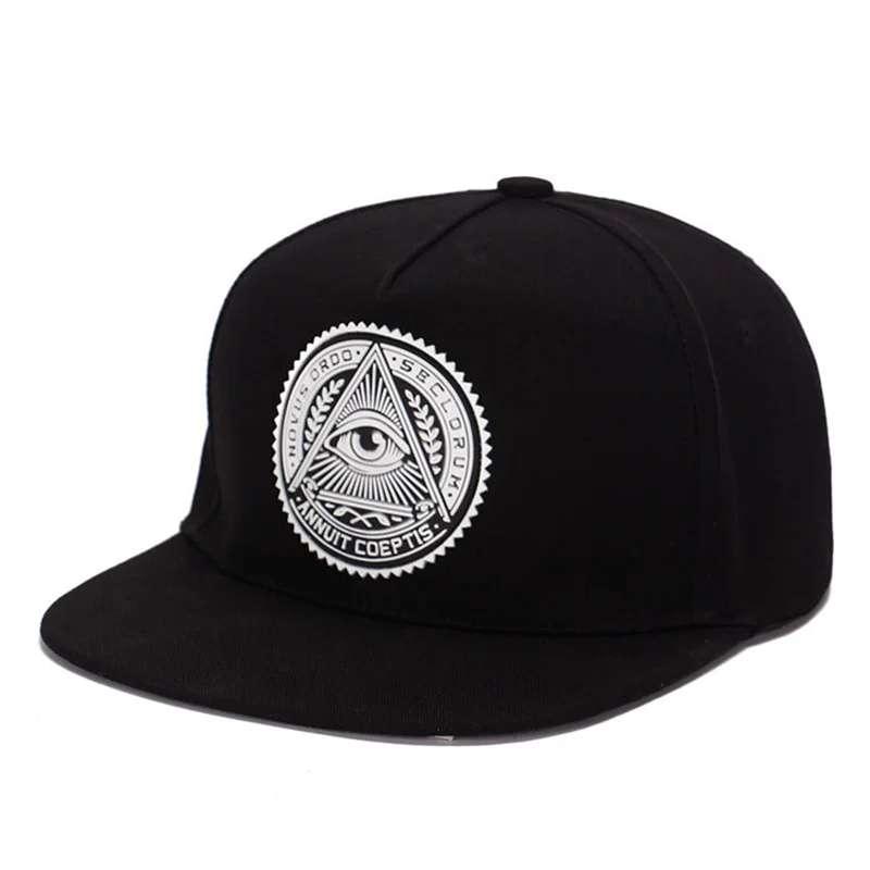 5 panels snapback 3d god eyes plastic patch mens flat brim baseball cap hip hop hat and cap for men&women