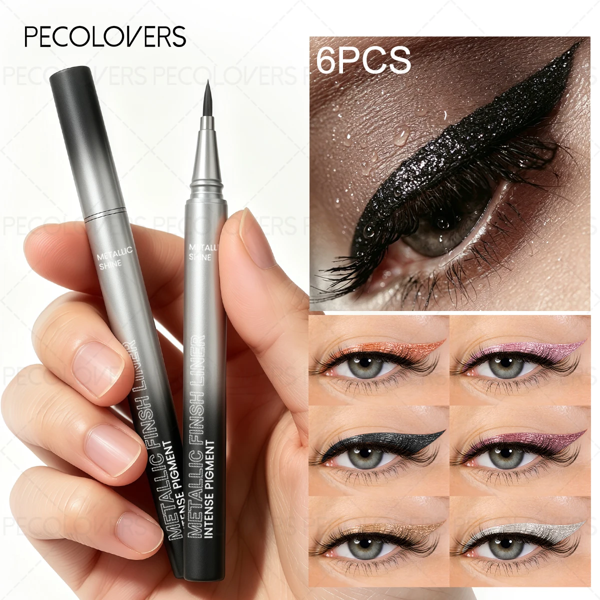 6pcs/set Metallic Blue Green Eyeliner High Pigmented Non-Fading, Smudge-Proof Waterproof Smooth Glide, Eyeliner Pencil