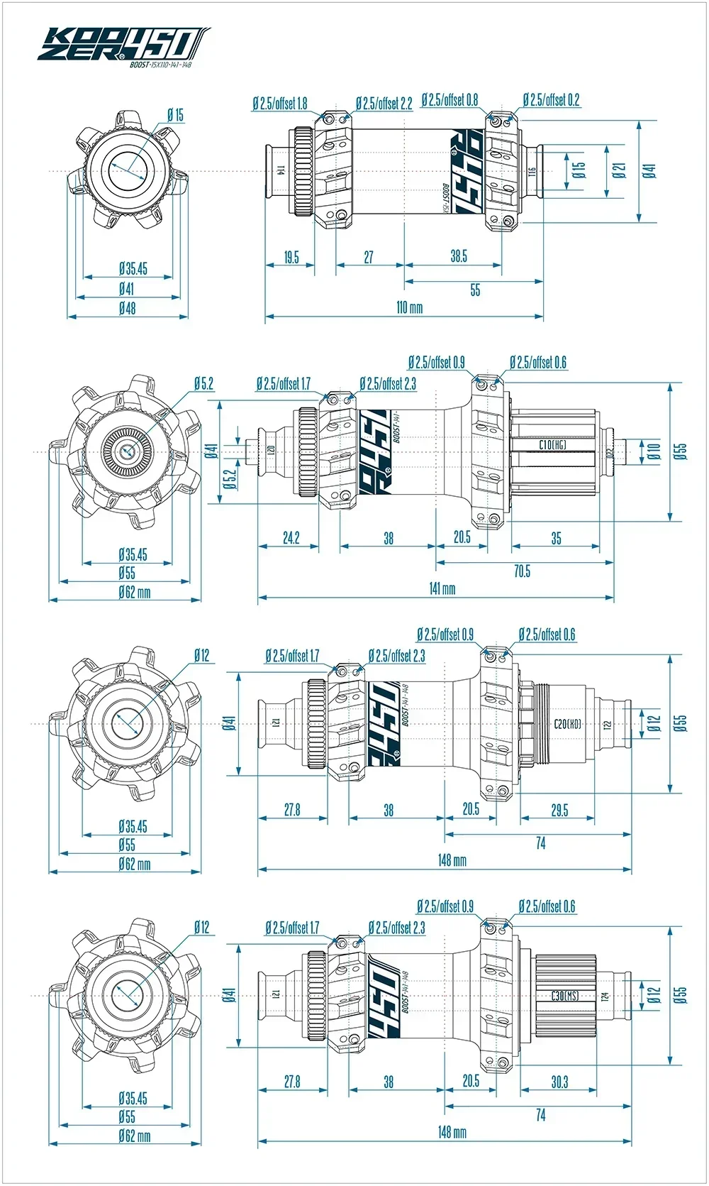 محور الدراجة Koozer 120HD Boost MTB: 28 ساعة، قفل مركزي، سحب مستقيم، CR - MO محور فولاذي، 5x141/15x110/12x148، HG/XD/MS 11/12s #6