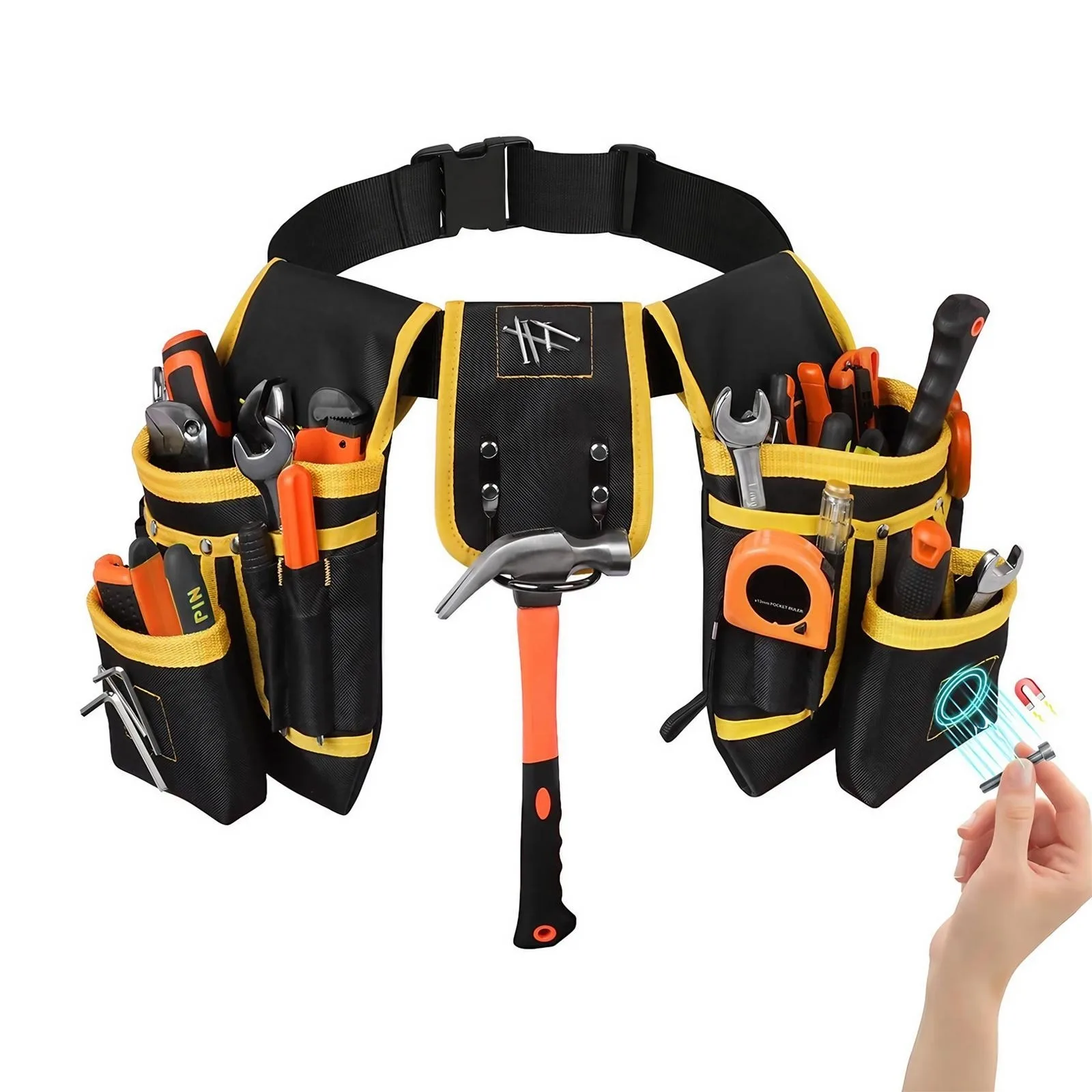 

Tool Belt with 26 Pockets for Men Adjustable Waist Pouch with Magnetic Tool Holder Sturdy Belt for Craftsmen Carpenters