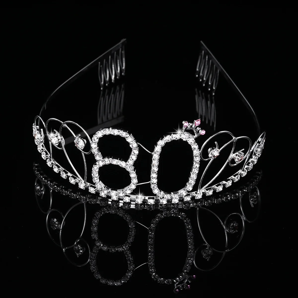 1 قطعة 80th عيد ميلاد تيارا كريستال حجر الراين سبائك الفضة تألق تاج مع أمشاط الشعر لأمي الجدة 80 حفلة عيد ميلاد