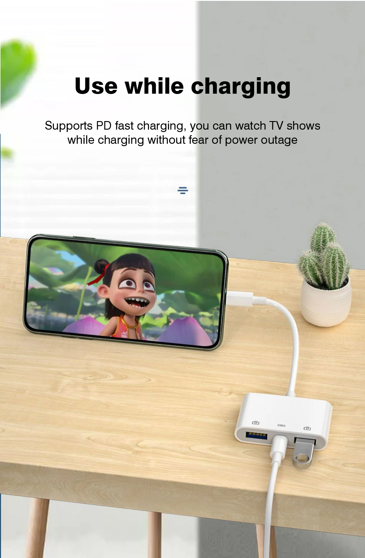 Lightning to USB Camera Adapter with Charging Port Portable for iPhone 17 16 15 Pro iPad to Card Reader USB Flash Drive