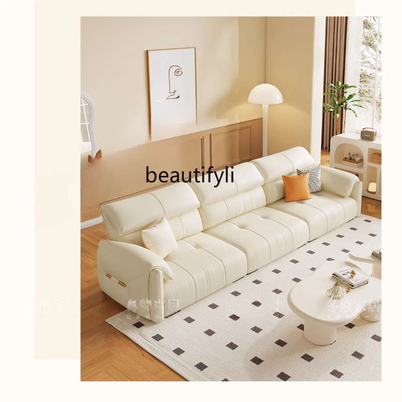 

Light Luxury Leather Sofa Simple Modern Living Room Sofa Latex Sofa Cream Style