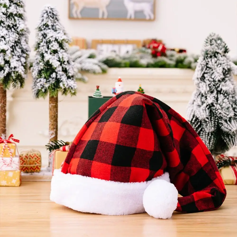 

Merry Christmas Decoration Christmas Hat Santa Claus Plaid Santa Claus Hat Velvet New Year Dress Up Red Plush Hat Christmas Gift
