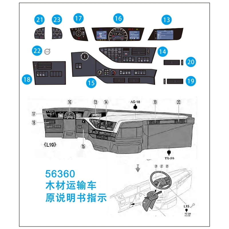 Dashboard Decorative Stickers for 1/14 Tamiya RC Truck Trailer Tipper Volvo 56360 56362 FH16 750 Car Diy Parts