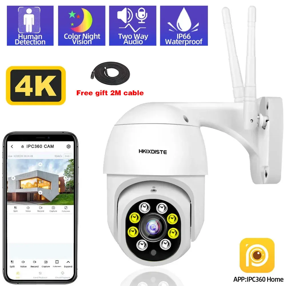 

Wifi 4K PTZ IP Security Camera Outdoor Waterproof with Auto Tracking Wireless 8MP CCTV Video Surveillance and Color Night Vision