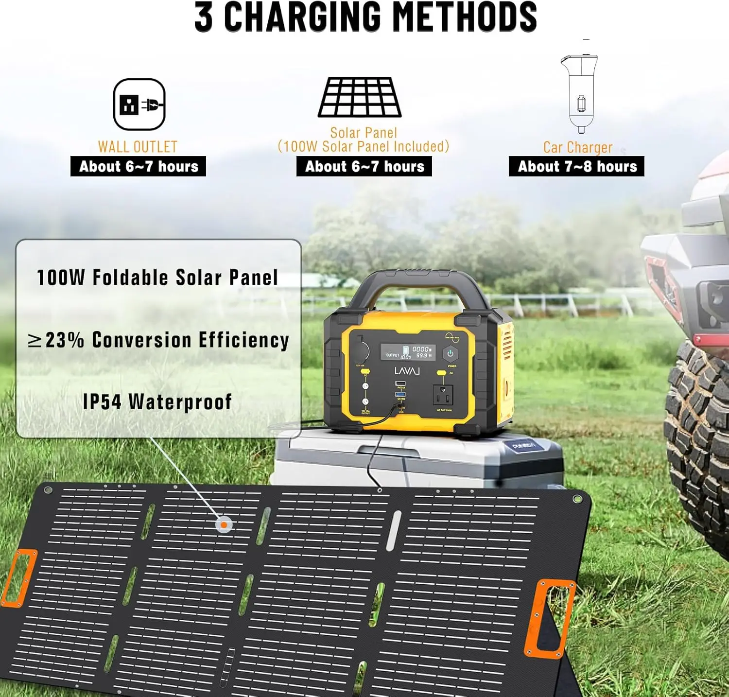 Générateur solaire portable avec panneau solaire pliable, 300W, 100W, batterie au lithium 294Wh, 120V, 300W, prise AC