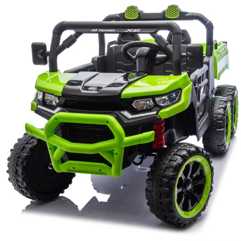 24V 4WD 2-Seater Kids Electric Dump Truck, 6-Wheel Ride On UTV with Remote Control, Music, Bluetooth, USB, for Ages 3+