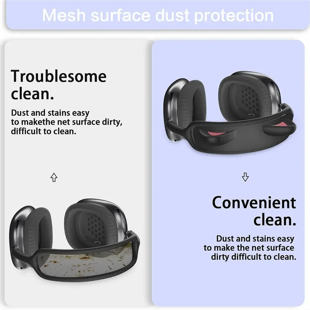 غطاء عصابة رأس لطيف على شكل آذان القط لأجهزة Apple AirPods Max واقيات سماعات الرأس من السيليكون الناعم المريح وغطاء حماية علوي