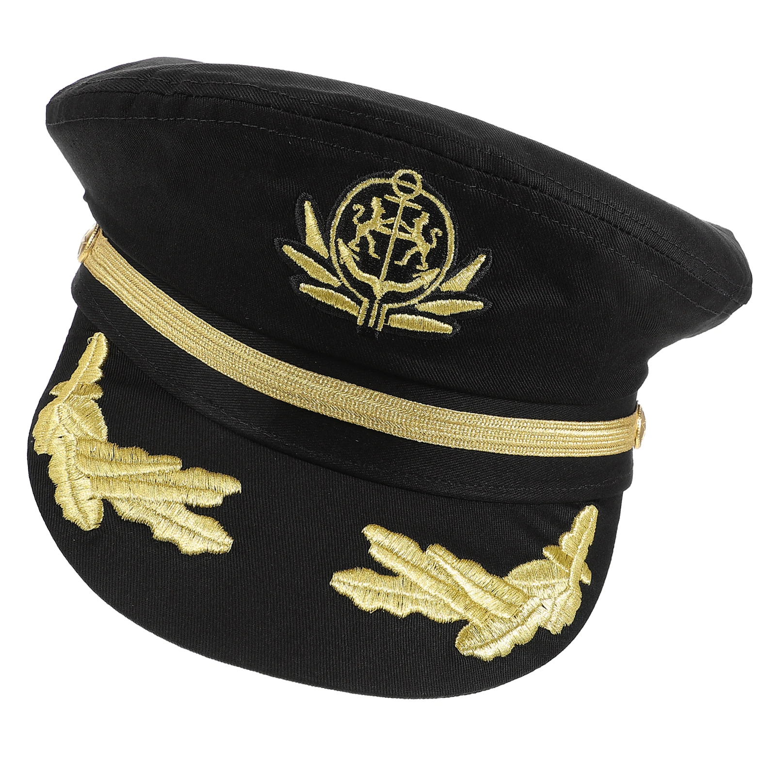 

Black Navy Sailor Hat for Halloween Cosplay Lightweight Breathable Men Boating Fabric Hats Sun Protection Captain Prop