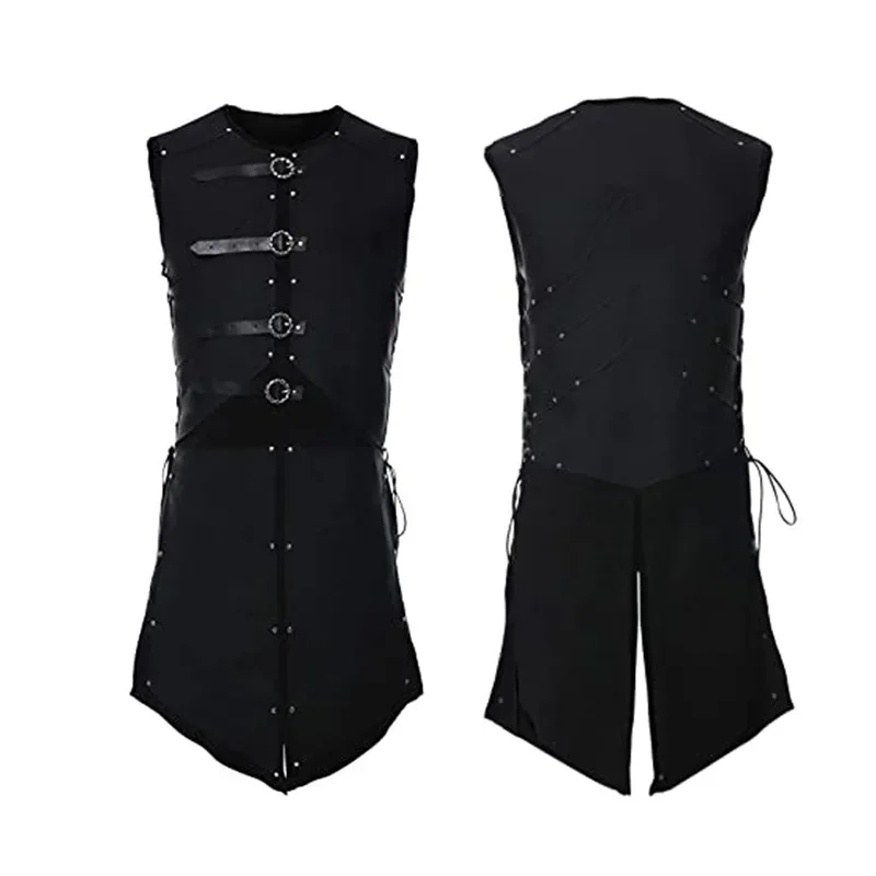 

Men's Black Gothic Steampunk Velvet Vest Medieval Victorian Double Breasted Men Suit Vests Tail Coat Stage Cosplay Prom Costume