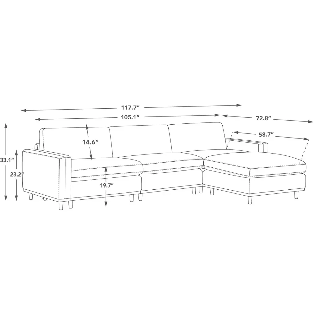 Super Large Luxury L-shaped Convertible Modular Sofa,Ottoman Style Filling Style,118 Inches Wide,4-seater Sofa with Lounge Chair