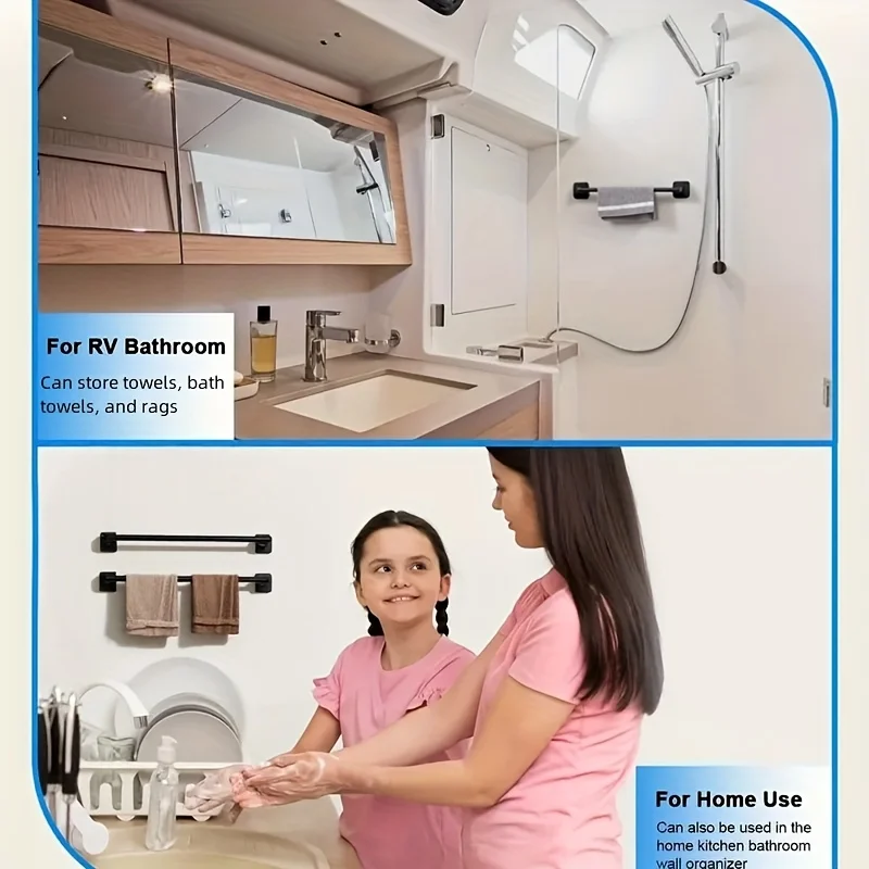 2pc no-drill RV towel racks for wall storage in campers save space perfect for bathroom kitchen towels RV accessories