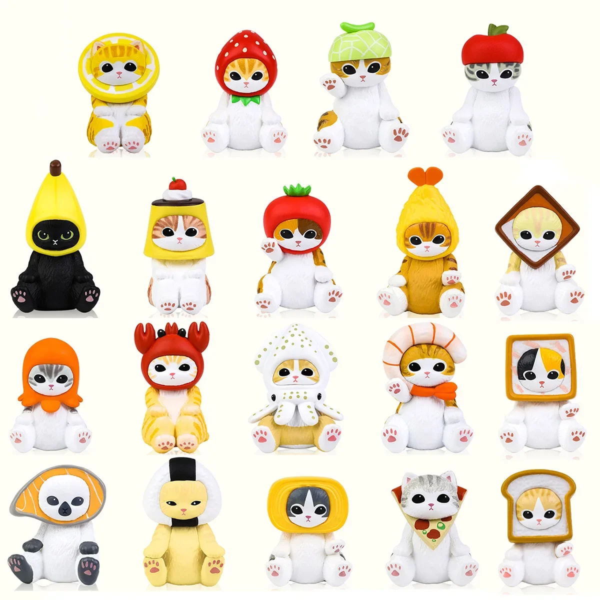 

Фигурки домашних животных Mofusand, мини-котенок с фруктовыми хлебами, шляпа с морепродуктами, игрушки, милый кот, сидящий стол, автомобильные украшения, коллекционные подарки для детей