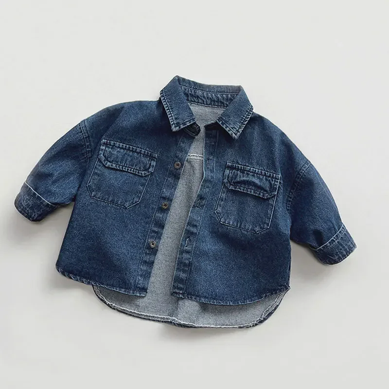 

Куртки для мальчиков 2024, осенне-зимние рубашки для детей, детская верхняя одежда с длинными рукавами, джинсовые пальто для малышей, одежда для малышей