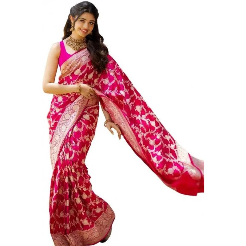 

Women's Banarasi Silk Saree With Unstitched Blouse Piece