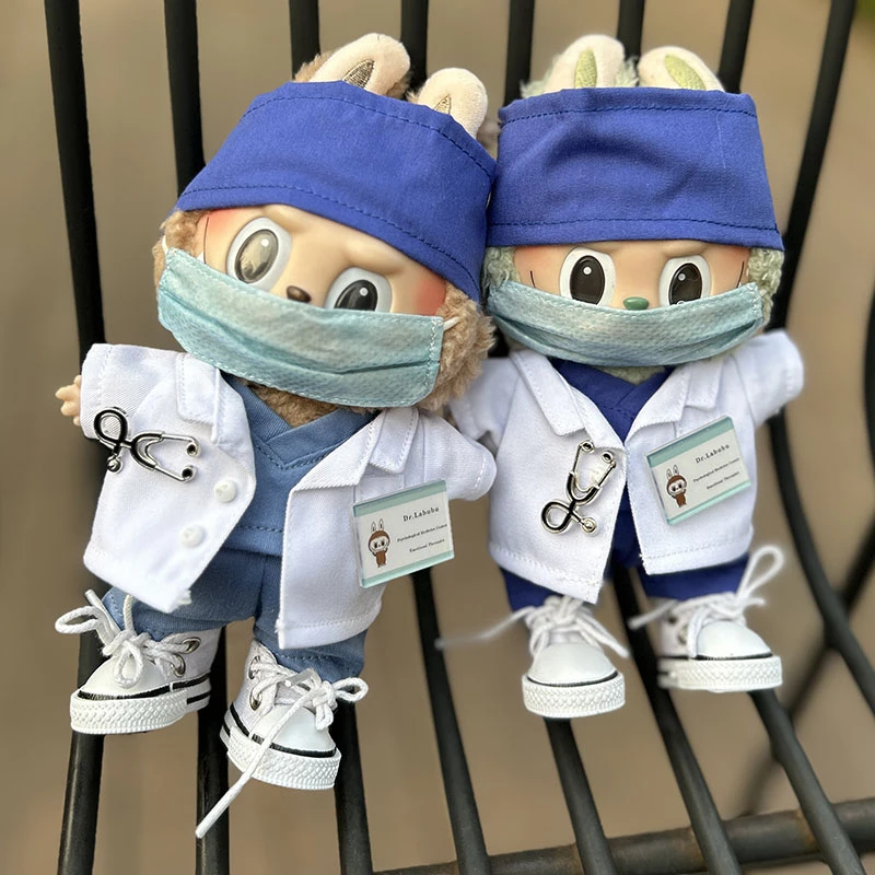 

Only Clothes 17cm Labubu Mini Doll Clothes Doctor Uniform Set Shirt Pants Hat Mask Suit Labubu Outfits Accessories