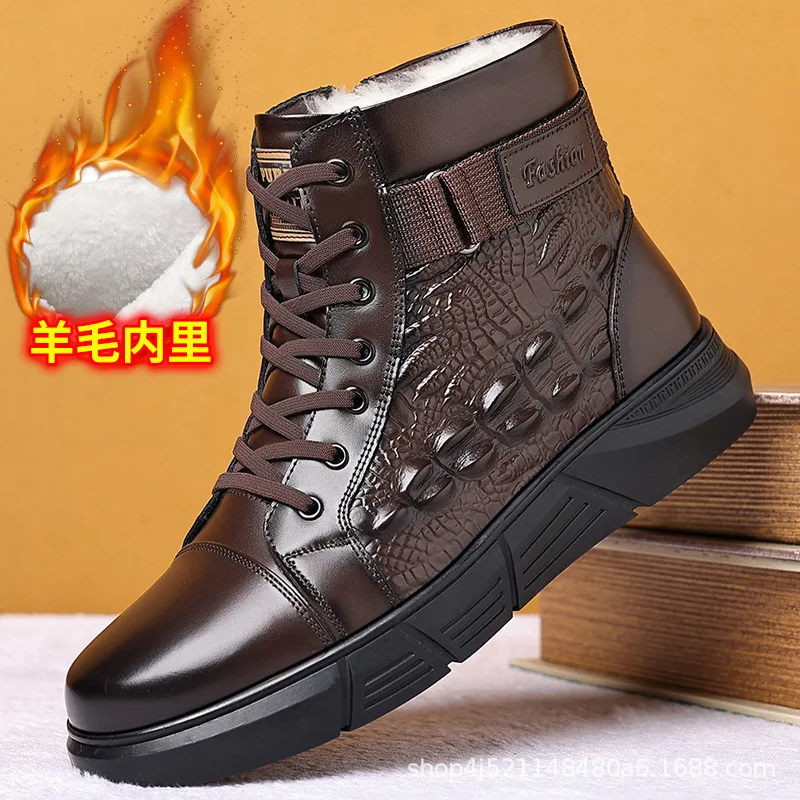 Winter cotton warm men's leather snow boots shoes Outdoor casual shoes men's snow boots motorcycle boots masculina retro M1089