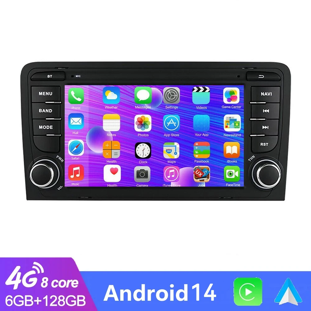 

4G+WIFI Carplay Android 14 Car Radio For Audi A3 8 11P S3 2003-2011 2012 RS3 Sportback Multimedia Stereo FM GPS Navigation Audio