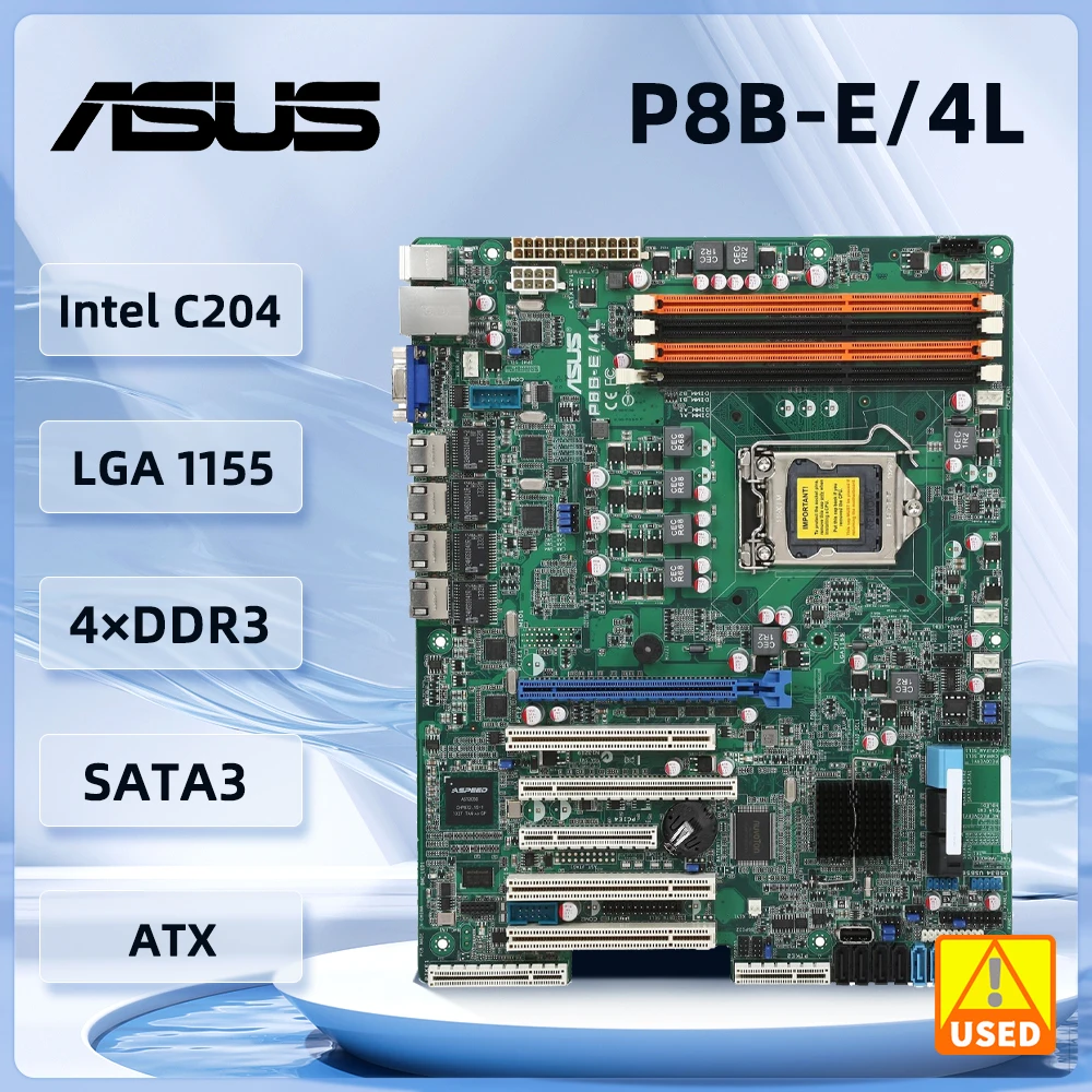 Placa base de servidor Asus P8B-E/4L Intel C204 Socket 1155 DDR3 32GB USB2.0 VGA ATX compatible con CPU de E3-1200 E3-1200 v2 i3-2100