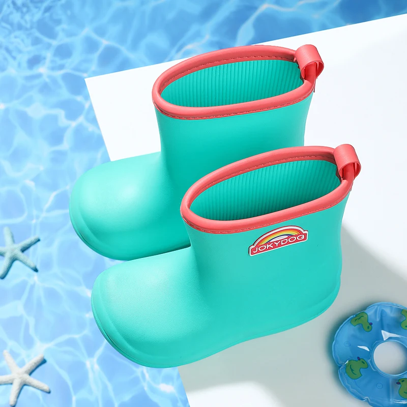 STRONGSHEN Kids Rubber Rain Boots Girls Boys Children Waterproof Mid-Calf Rainboots Toddler Slip On Round Toe Soft Water Shoes