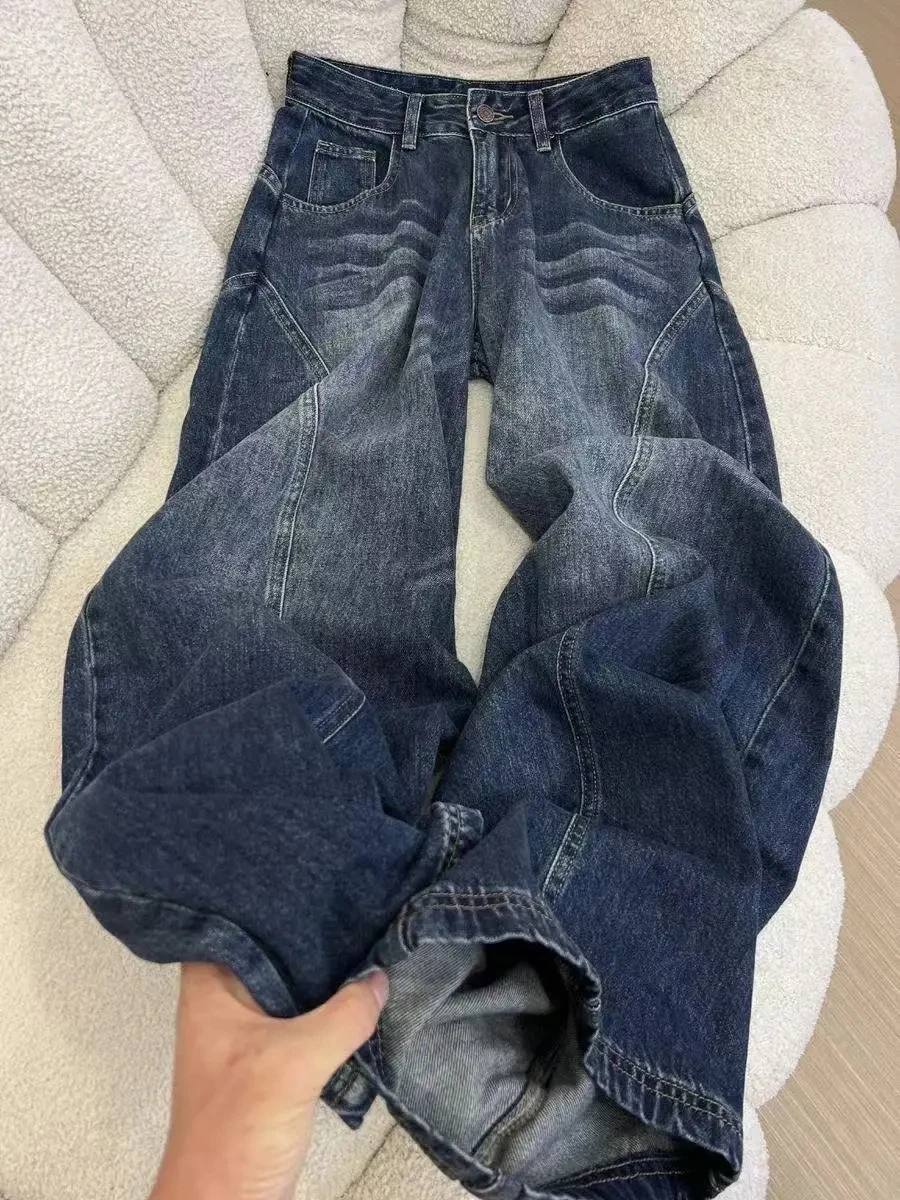 Loose Fit Womens Y2k Jeans Straight Wide Leg Denim Pants Baggy Trousers Vintage Washed High Waist Casual  Women's jeans pants