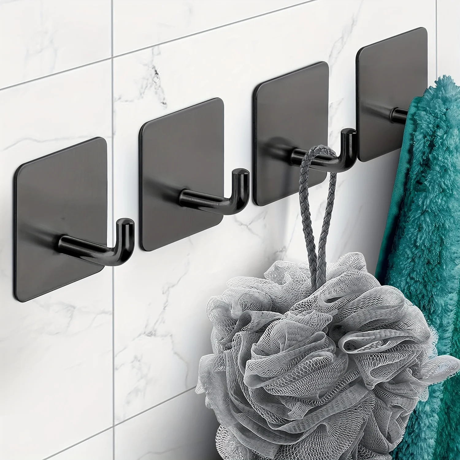 4pcs Heavy Duty Adhesive Towel Hooks Stick On Towel Holder Wall Hangers Waterproof Stainless Steel Sticky Hooks For Hanging