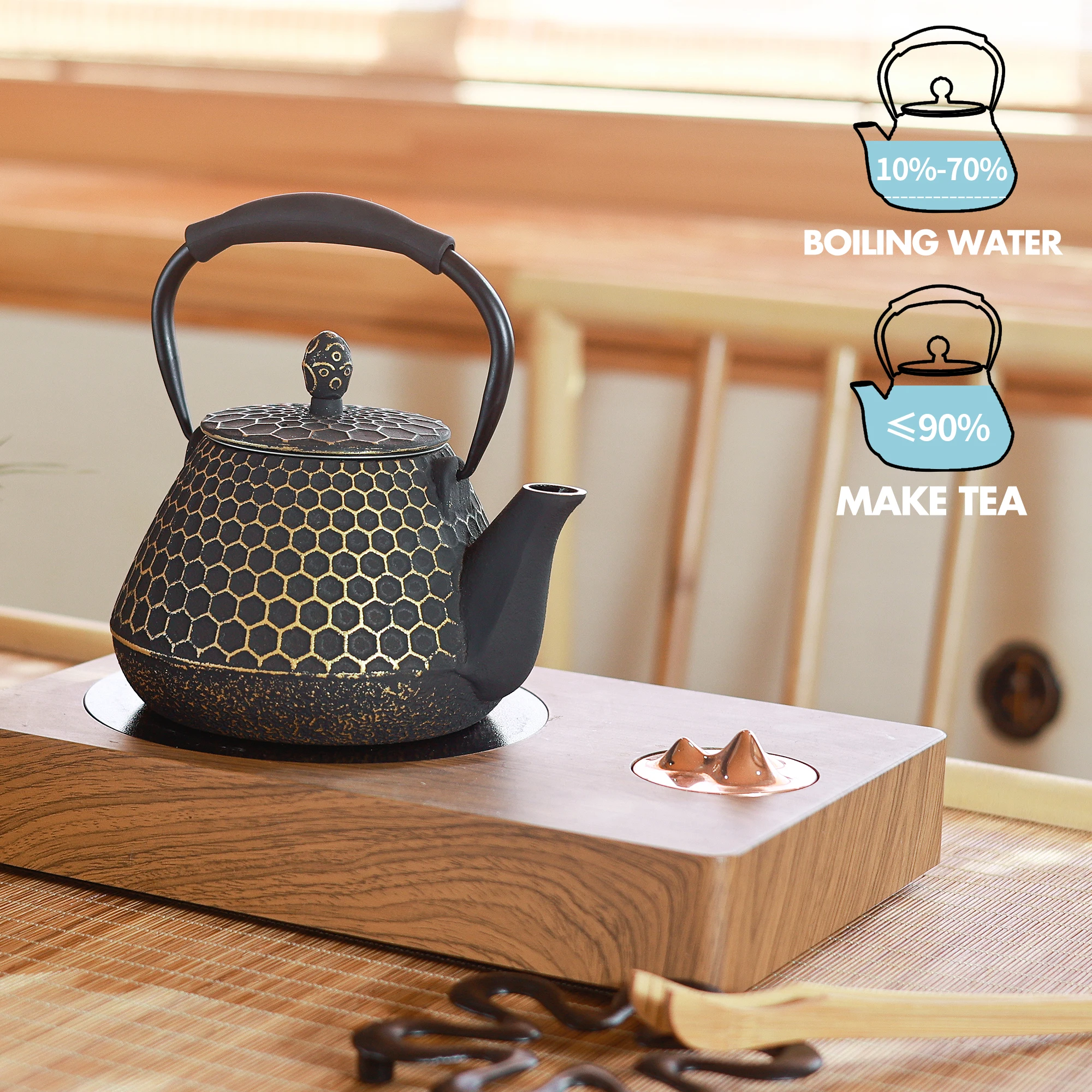 Cast Iron Teapot,Stove top Coated with Enameled Interior, Honeycomb Pattern Tea Pot with Infusers for Loose Tea 32oz/950mlPurple