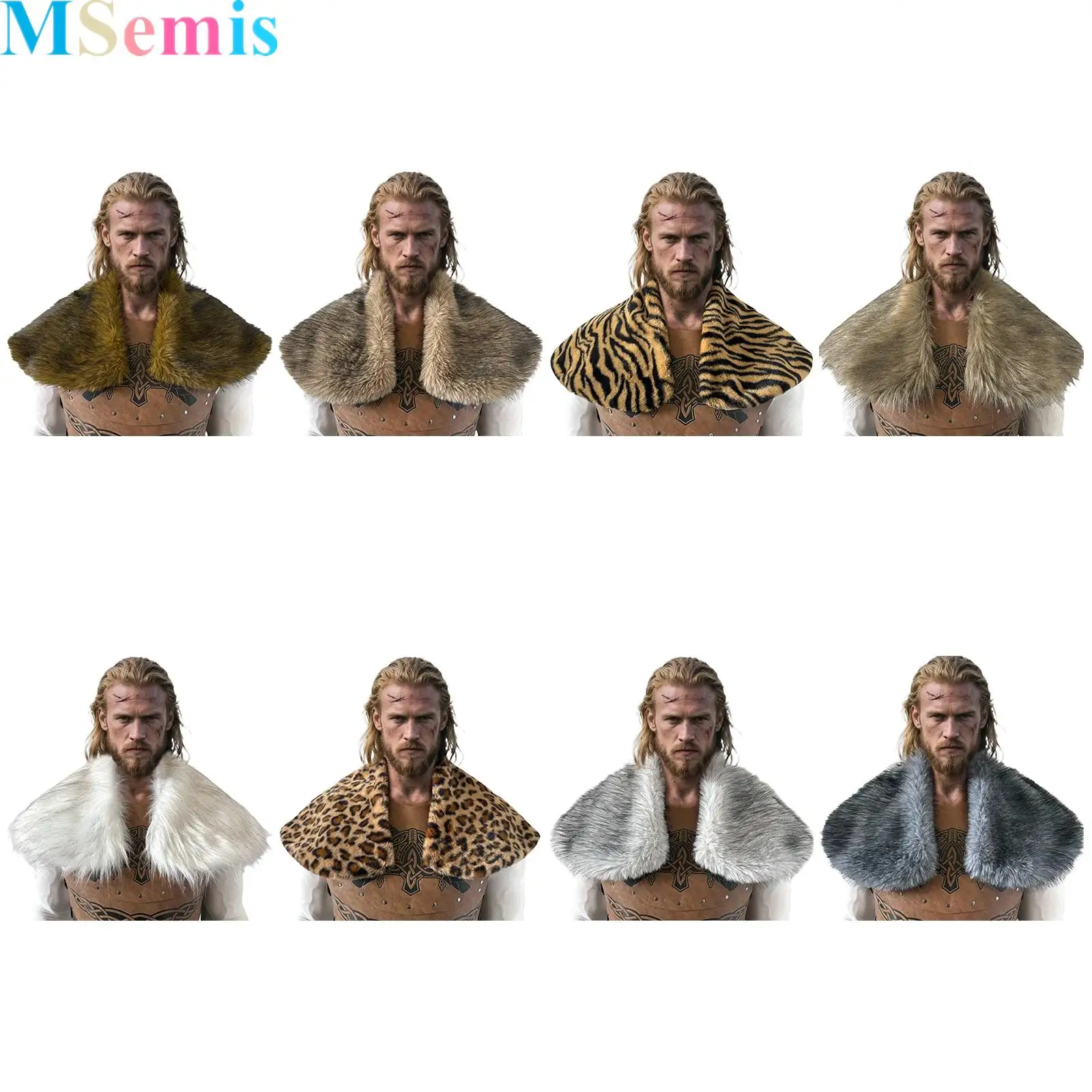 

1Pcs Men Viking Fur Shawl Medieval Faux Fur Mantle Shoulder Wrap Collar Warrior Renaissance Halloween Cosplay Costume