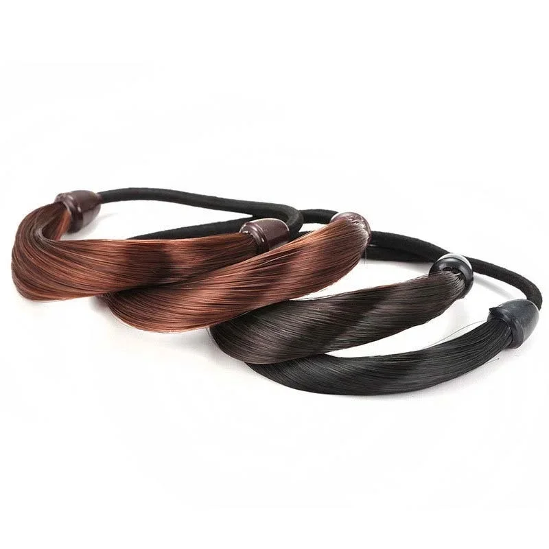 Rubber Band Made of Hair Simulation Wig Head Rope Fashion Wig Hair Rings Straight Hair Tie Ponytail High Elastic HairRope