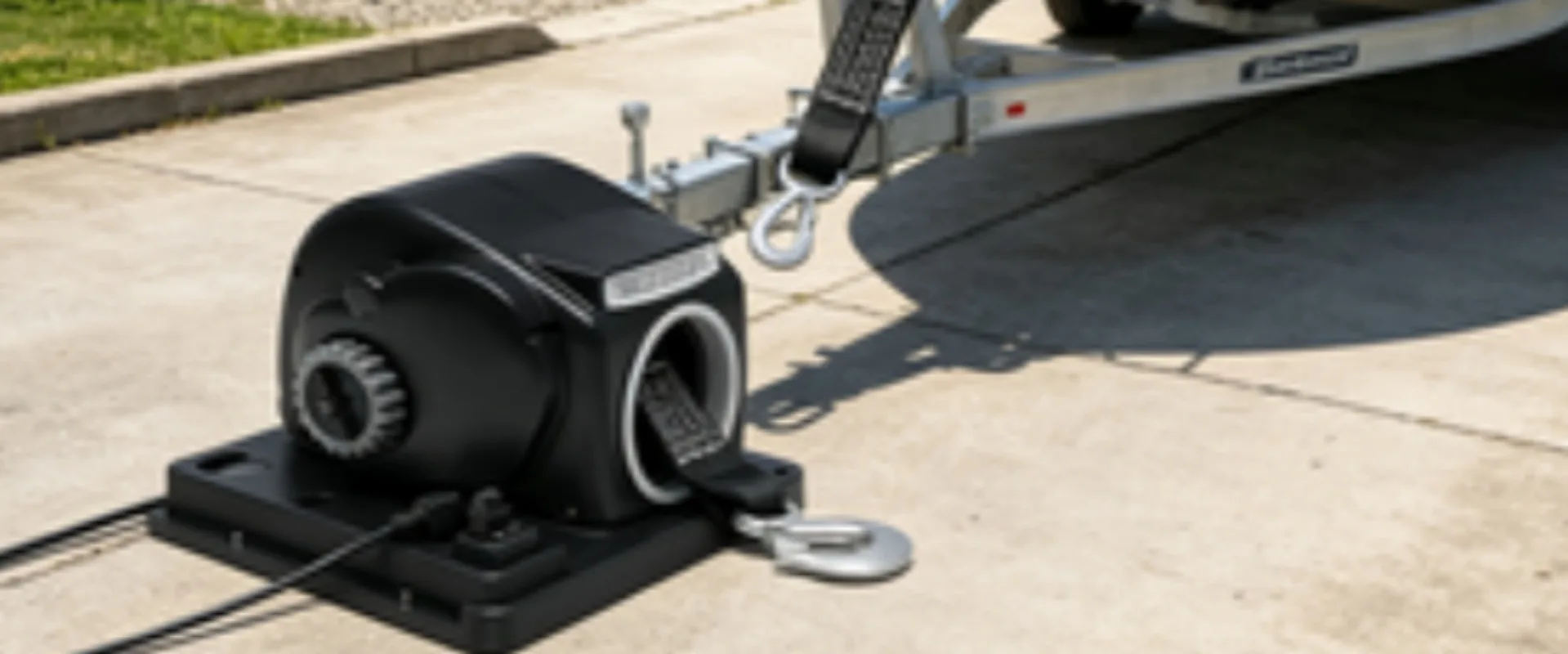 12V Electric Trailer Winch 10000LBS, With Strap, for 24‑ft Freshwater Boat, Black