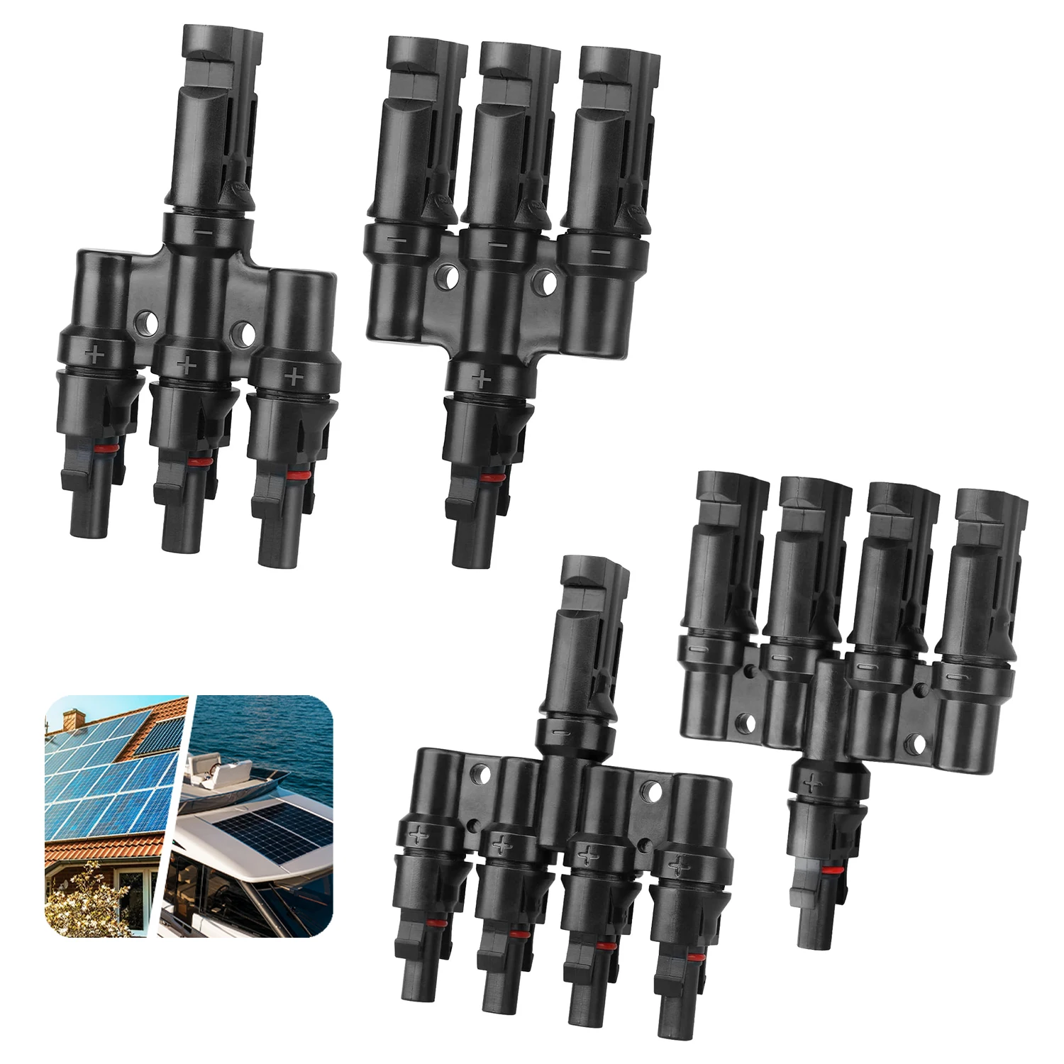 3 / 4 to 1 Solar Panel Connectors T Branch Connectors Cable Splitter Coupler 1 Male to 3 / 4 Female for Solar Panels