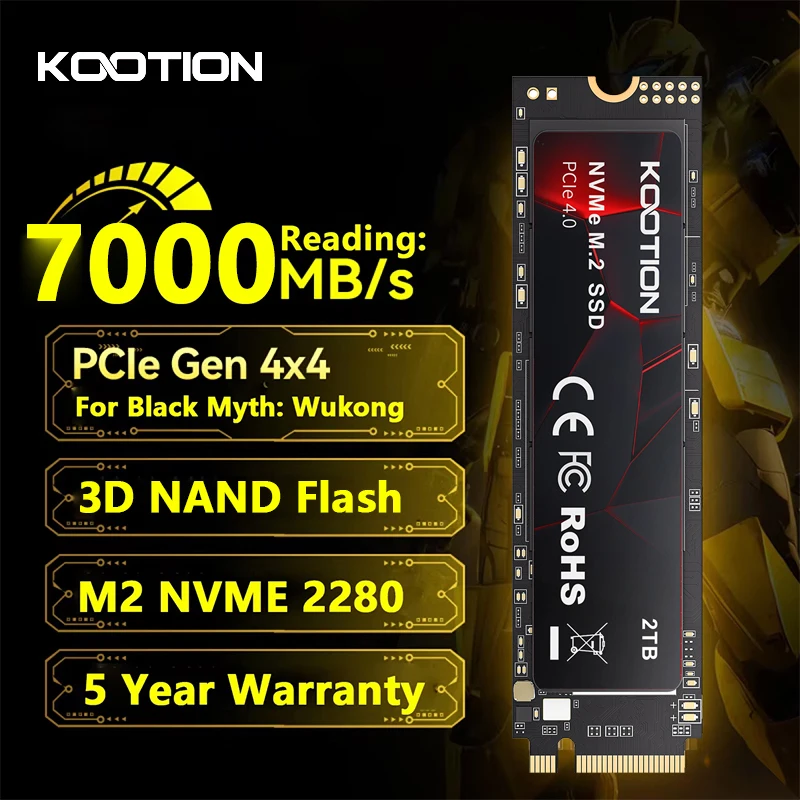 

KOOTION SSD Nvme M2 1 ТБ 2 ТБ 4 ТБ Gen4 NMVE Твердотельный накопитель PCIE 4.0X4 2280 Внутренний жесткий диск M.2 SSD для ноутбука PS5 Настольный компьютер