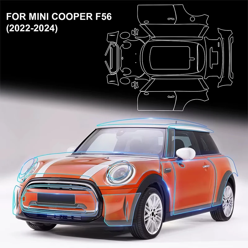 

Защитная пленка для краски PFCC для Mini Cooper F56 2022 2023 2024, прозрачный комплект предварительного выреза, наклейка на корпус 8,5 мил, прозрачный PPF ТПУ