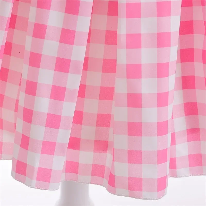 Girls Movie Barbi Princess Tutu Dress Outfit Pink Plaid Barbi Costume for Kids Halloween Birthday Party Tulle Dresses Clothes