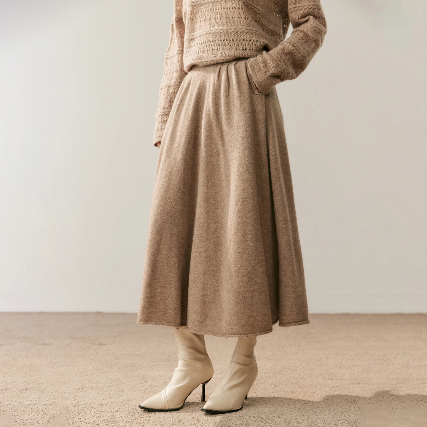 Women's 100% Pure Cashmere Knit Skirt New Elastic Waist Big Swing Skirts Fashion High-End Thick Umbrella Skirt Cashmere Dress
