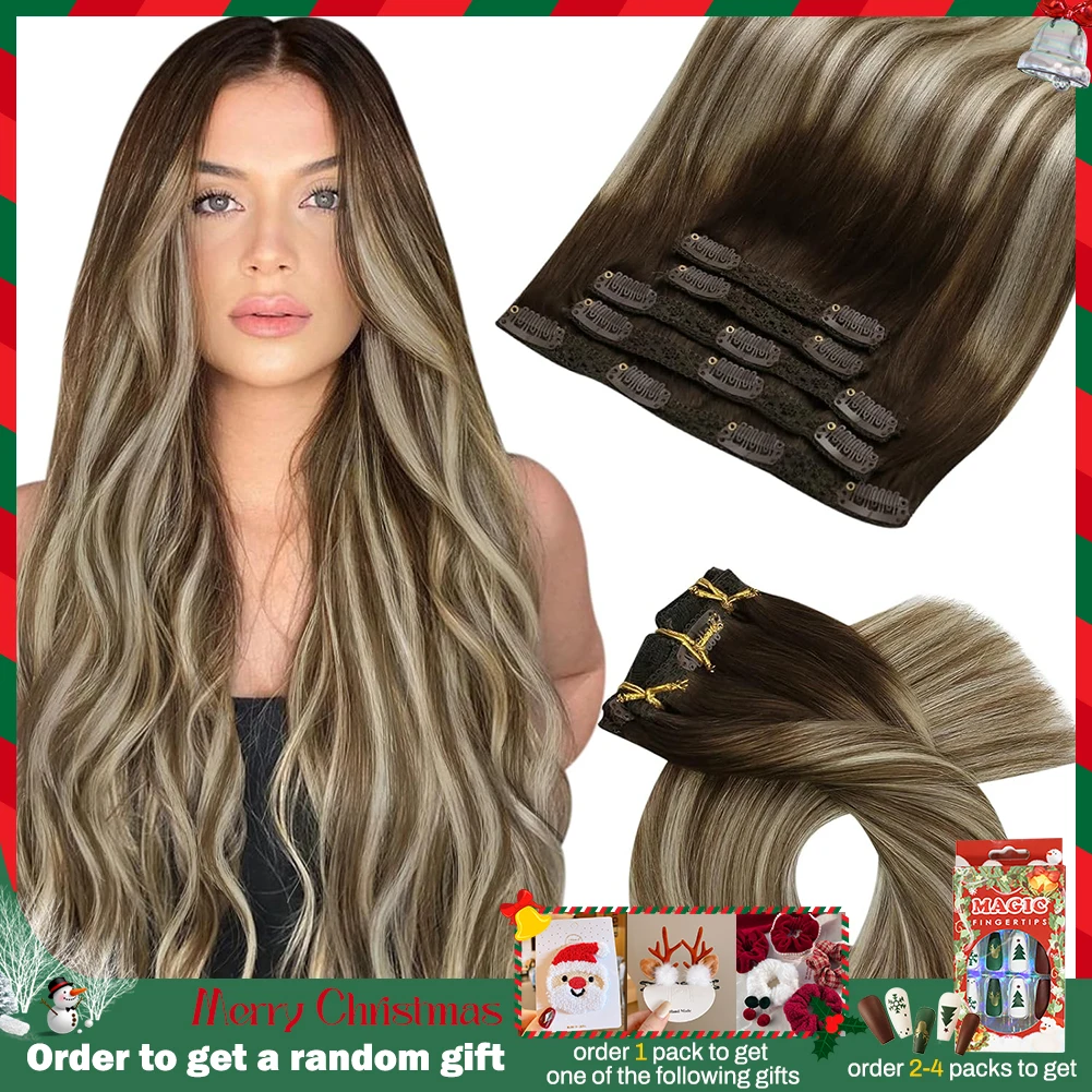 Moresoo Clip in Hair Extensions Real Human Hair Ombre Real Hair Extension Clip in Human Hair 5PCS 70G Remy Clip in Extensions