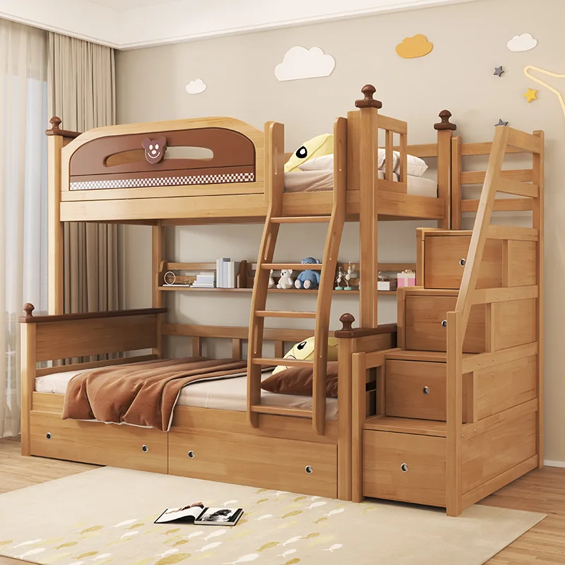 Full solid wood bunk high and low bed mother and child bed log children's bed double layer youth multi-function