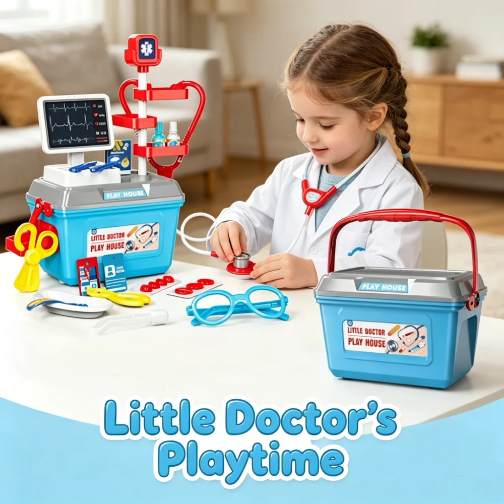 

Kids Simulation Doctor Set Tools Hamburg Ice Cream Dessert Pretend Play Toy Set Portable Role Play Game Toys for Children Gifts