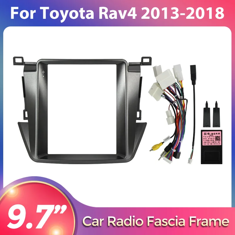 

9,7-дюймовая рамка-адаптер для автомагнитолы в стиле Tesla для Toyota Rav4 2013-2018, комплект для установки головного устройства, панель приборной панели, кабель-переходник