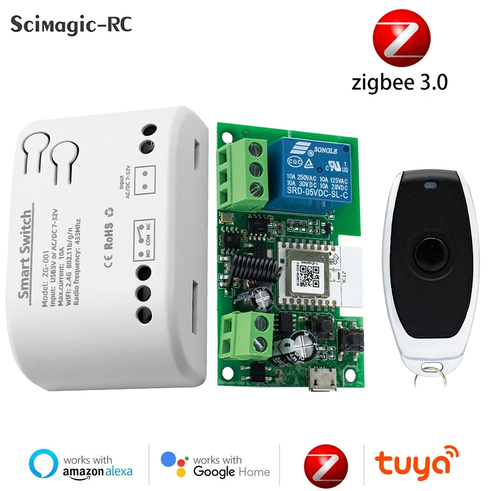 

1-канальный модуль умного реле Zigbee Tuya, умный выключатель света, 5 В постоянного тока, 7-32 В, AC85-250 В, 220 В, RF433 МГц, пульт дистанционного управления, контроллер включения и выключения