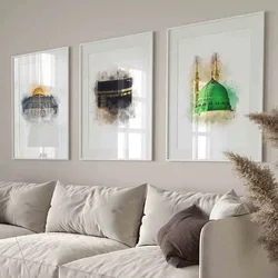 3PCS Mosque Nabawi Wall Art Print Mescid Aqsa Kaaba Islamic Poster Landscape Canvas Painting Bohemia Modern Home Room Decor