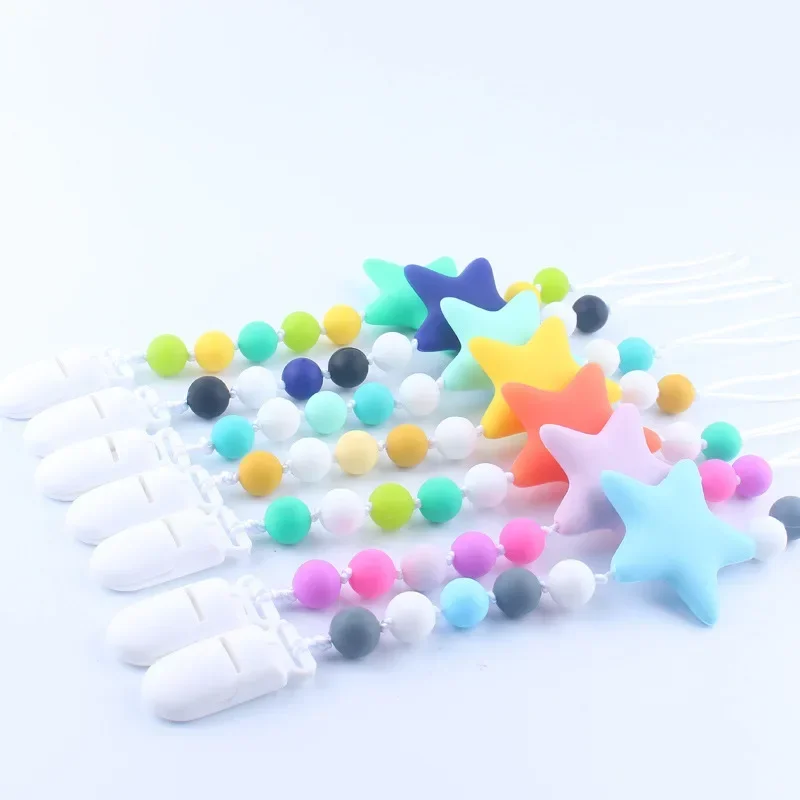 Baby Pacifier Clips Silicone Beads Teething Chain Infant Nipple Clamp Dummy Holder Nipple Clip Newborns Chew Accessories