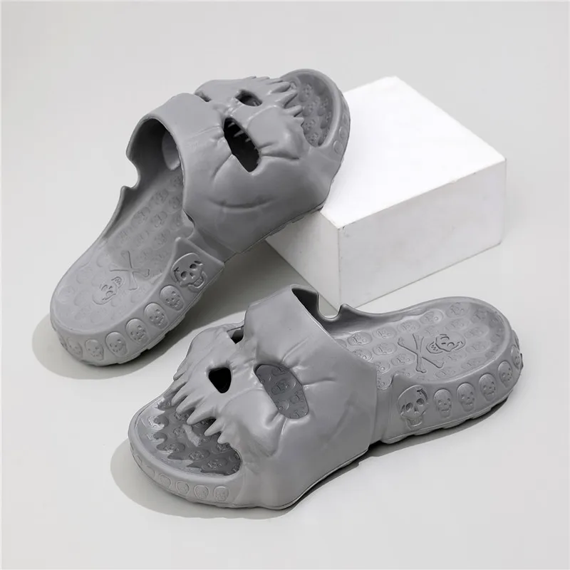 47 Size Personalized Skull Design Men Slippers Summer Outdoor Fun Novelty Slide Thick Sole Platform Beach Non-slip Women Sandal