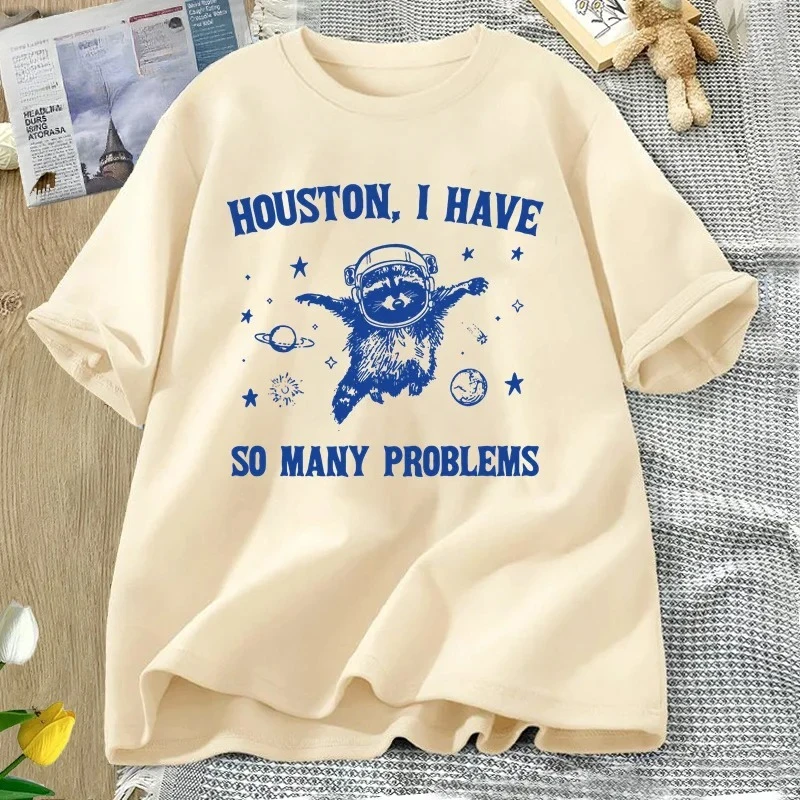Houston Ho Ho tante problemi T-shirt Divertente Procione nello spazio Luna Magliette grafiche Vintage Manica corta Abbigliamento donna Y2K Top