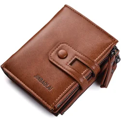 New Men Short Wallets Double Zipper Coin Pocket Men Purses Credit Card Holder Photo Holder Retro Men Wallets