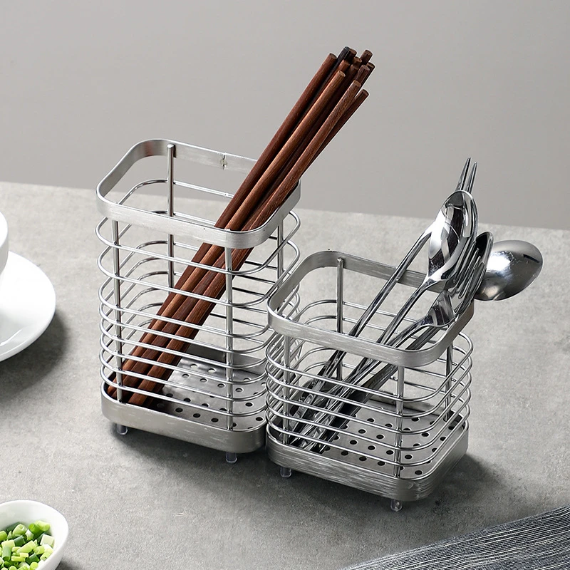 Stainless Steel Chopsticks Basket Chopsticks Tube Household Drainable Knife Fork Spoon Storage Box Kitchen Utensils Storage Rack