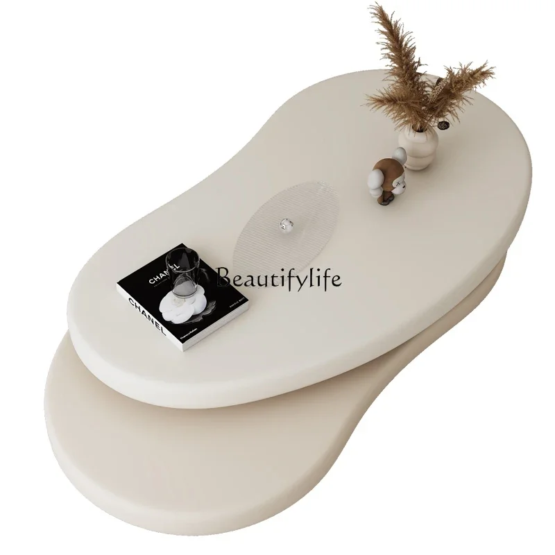 

ls 27Cream wind coffee table household small apartment high-end designer round tea table creative living room rotating tea table