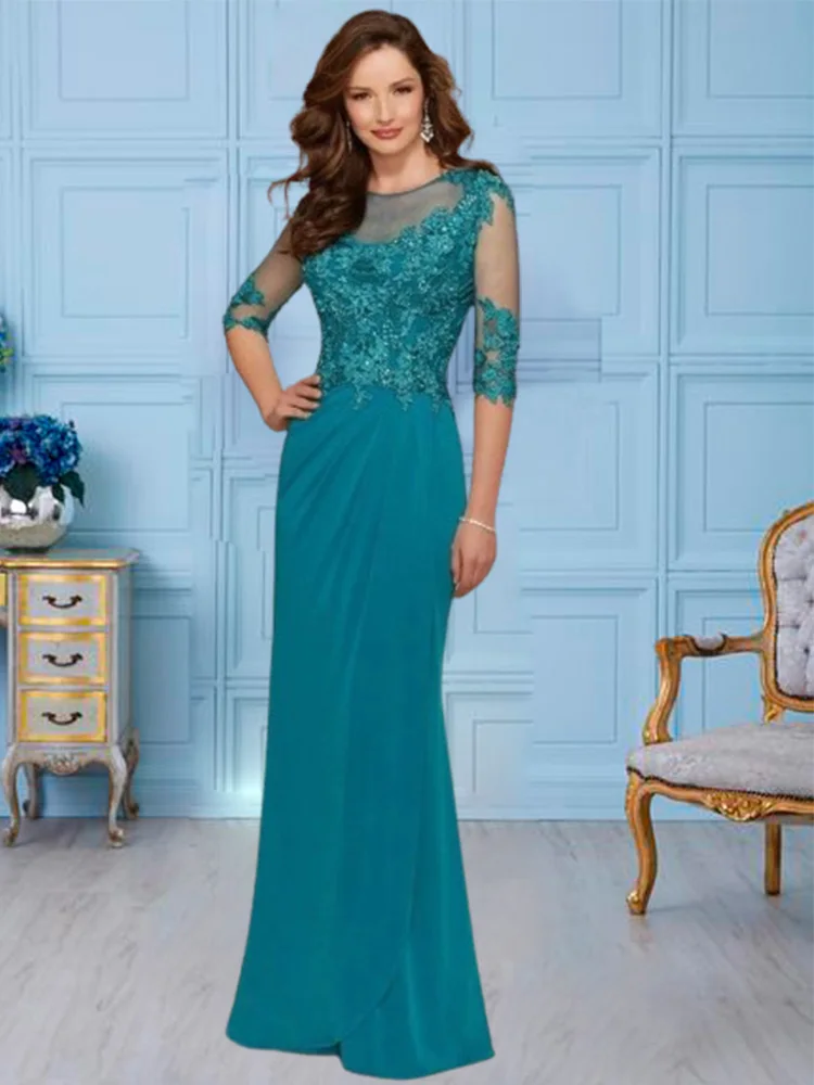 

Mermaid Teal Mother of the Bride Dress with Half Sleeve Wedding Party Dress vestidos de fiesta elegantes para mujer2024